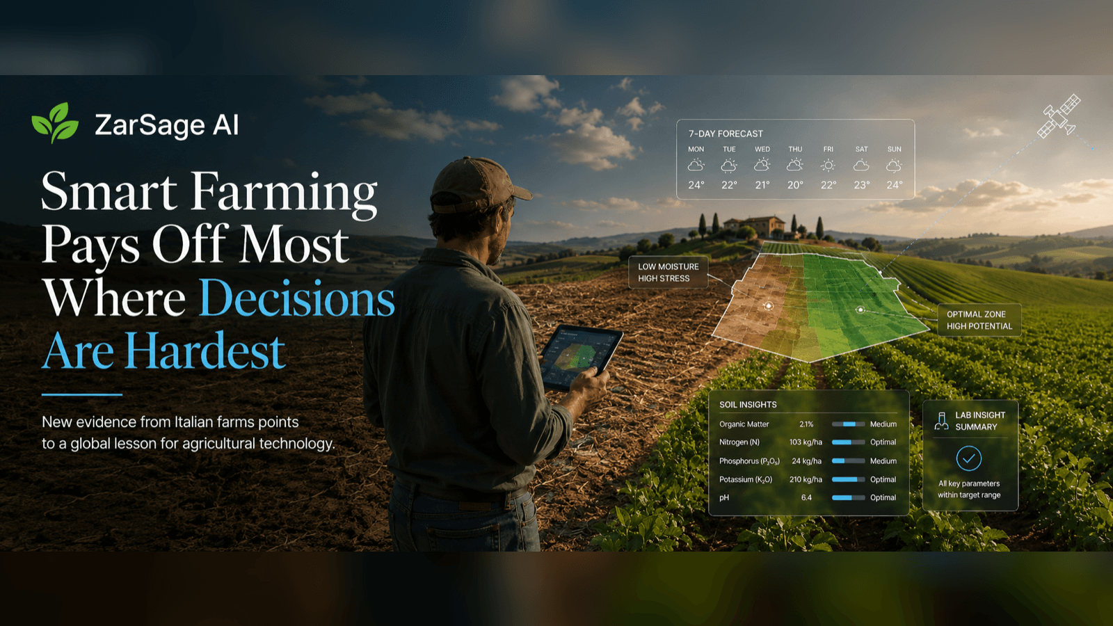 Parcelles agricoles superposées à des données numériques d'aide à la décision pour l'agriculture intelligente